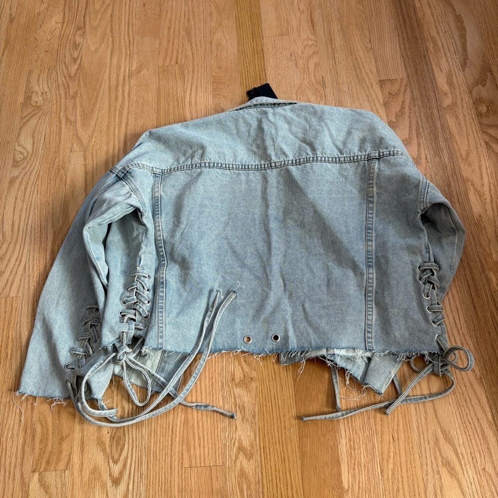 Heyson Lace-Up Light Blue Denim Jacket NEW Medium Jean Tie 100% Cotton - Picture 4 of 4